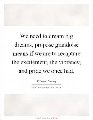 We need to dream big dreams, propose grandoise means if we are to recapture the excitement, the vibrancy, and pride we once had Picture Quote #1