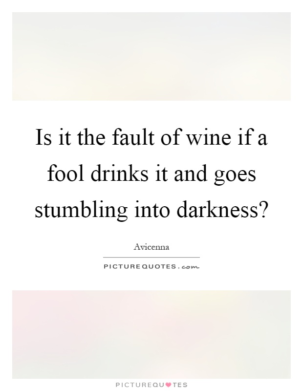 Is it the fault of wine if a fool drinks it and goes stumbling into darkness? Picture Quote #1