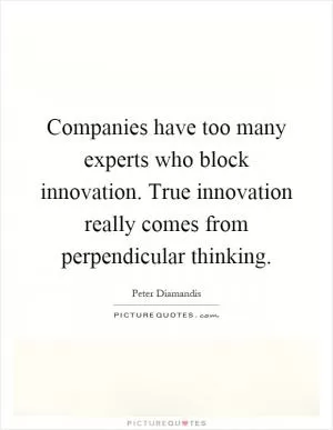 Companies have too many experts who block innovation. True innovation really comes from perpendicular thinking Picture Quote #1