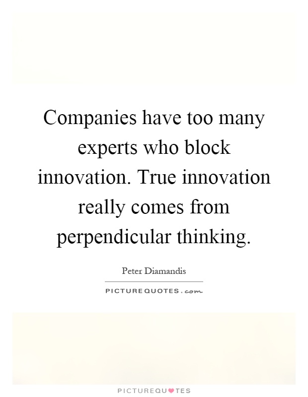 Companies have too many experts who block innovation. True innovation really comes from perpendicular thinking Picture Quote #1