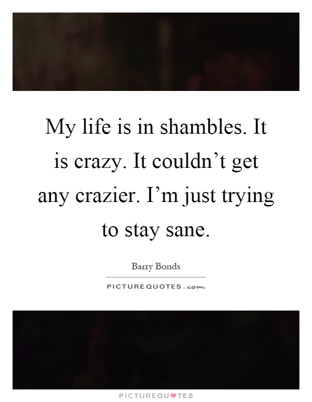 My life is in shambles. It is crazy. It couldn't get any crazier. I'm just trying to stay sane Picture Quote #1
