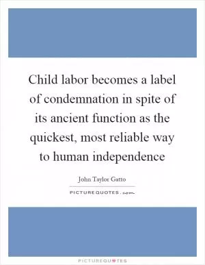 Child labor becomes a label of condemnation in spite of its ancient function as the quickest, most reliable way to human independence Picture Quote #1