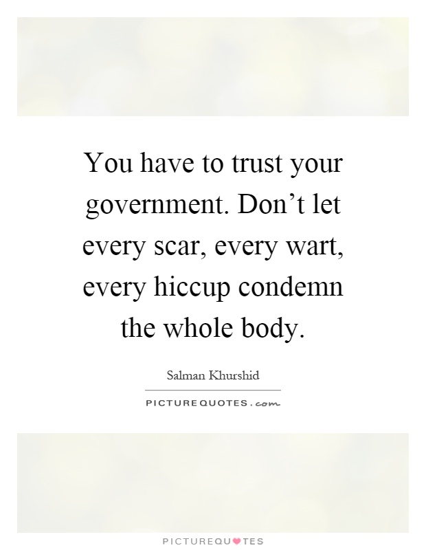 You have to trust your government. Don't let every scar, every wart, every hiccup condemn the whole body Picture Quote #1