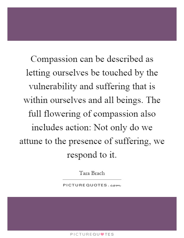 Compassion can be described as letting ourselves be touched by the vulnerability and suffering that is within ourselves and all beings. The full flowering of compassion also includes action: Not only do we attune to the presence of suffering, we respond to it Picture Quote #1