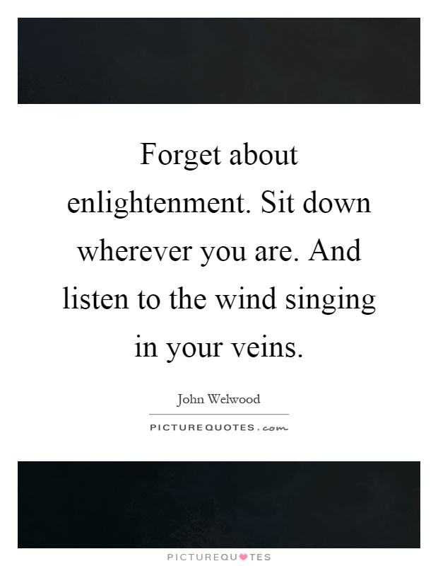 Forget about enlightenment. Sit down wherever you are. And listen to the wind singing in your veins Picture Quote #1