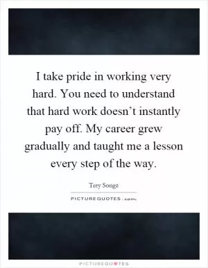 I take pride in working very hard. You need to understand that hard work doesn’t instantly pay off. My career grew gradually and taught me a lesson every step of the way Picture Quote #1