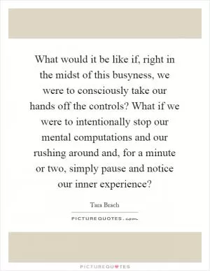 What would it be like if, right in the midst of this busyness, we were to consciously take our hands off the controls? What if we were to intentionally stop our mental computations and our rushing around and, for a minute or two, simply pause and notice our inner experience? Picture Quote #1