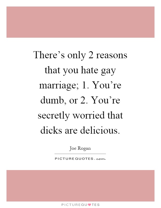 There's only 2 reasons that you hate gay marriage; 1. You're dumb, or 2. You're secretly worried that dicks are delicious Picture Quote #1