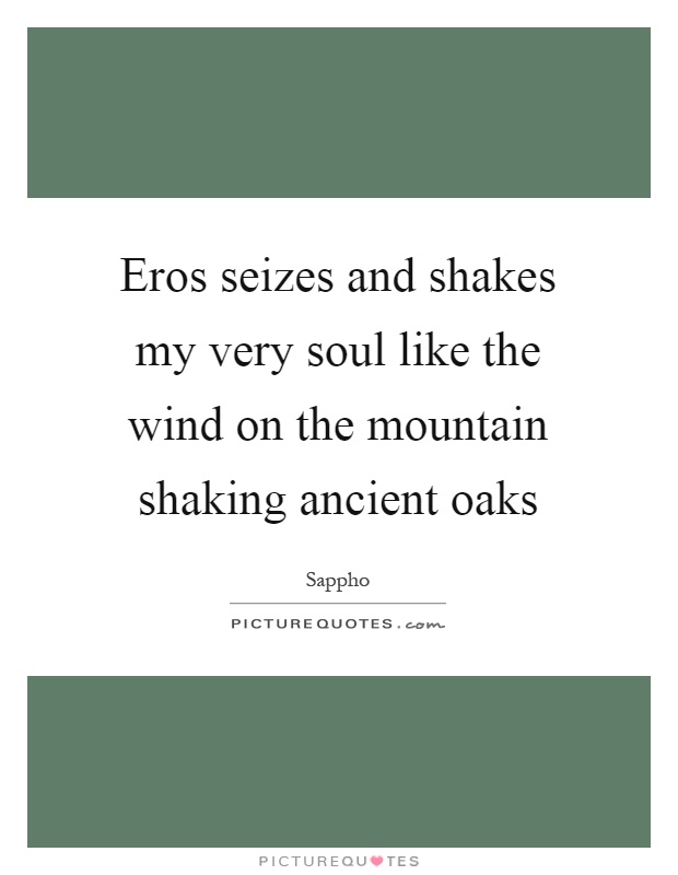 Eros seizes and shakes my very soul like the wind on the mountain shaking ancient oaks Picture Quote #1