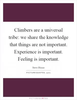 Climbers are a universal tribe: we share the knowledge that things are not important. Experience is important. Feeling is important Picture Quote #1
