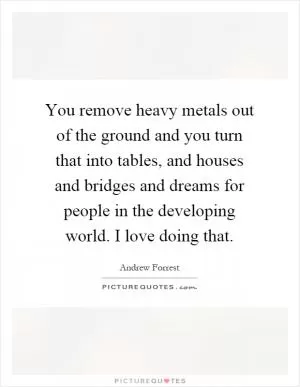 You remove heavy metals out of the ground and you turn that into tables, and houses and bridges and dreams for people in the developing world. I love doing that Picture Quote #1