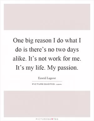One big reason I do what I do is there’s no two days alike. It’s not work for me. It’s my life. My passion Picture Quote #1