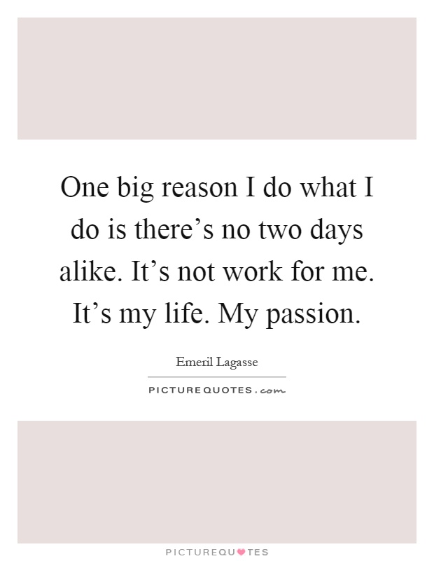 One big reason I do what I do is there's no two days alike. It's not work for me. It's my life. My passion Picture Quote #1