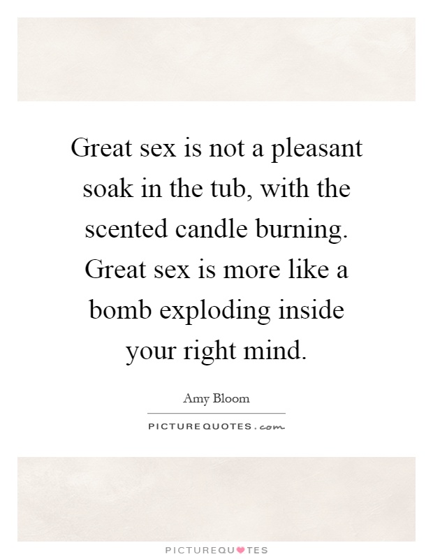 Great sex is not a pleasant soak in the tub, with the scented candle burning. Great sex is more like a bomb exploding inside your right mind Picture Quote #1