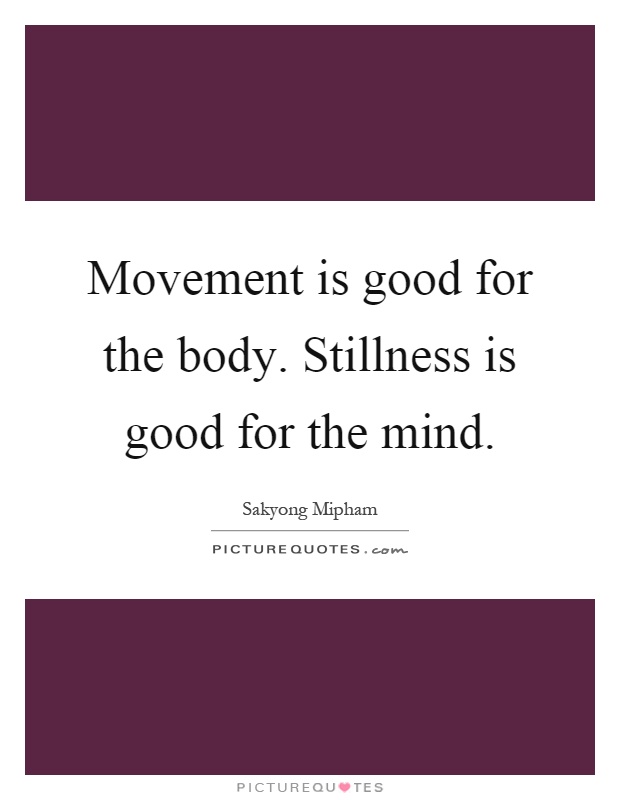Movement is good for the body. Stillness is good for the mind Picture Quote #1