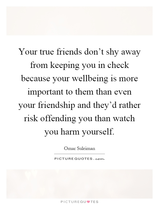 Your true friends don't shy away from keeping you in check because your wellbeing is more important to them than even your friendship and they'd rather risk offending you than watch you harm yourself Picture Quote #1