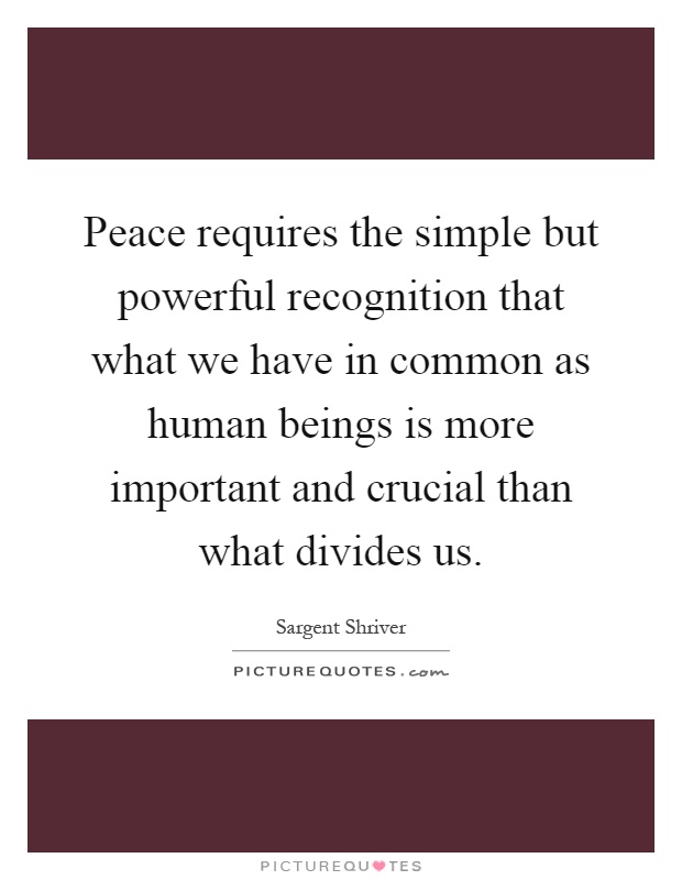 Peace requires the simple but powerful recognition that what we have in common as human beings is more important and crucial than what divides us Picture Quote #1