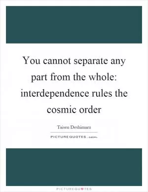 You cannot separate any part from the whole: interdependence rules the cosmic order Picture Quote #1