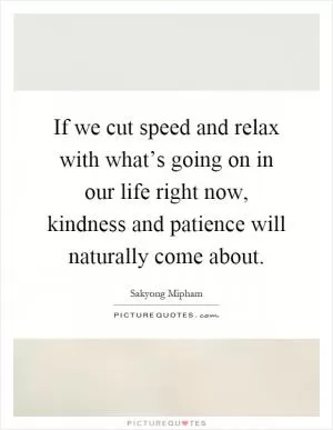 If we cut speed and relax with what’s going on in our life right now, kindness and patience will naturally come about Picture Quote #1