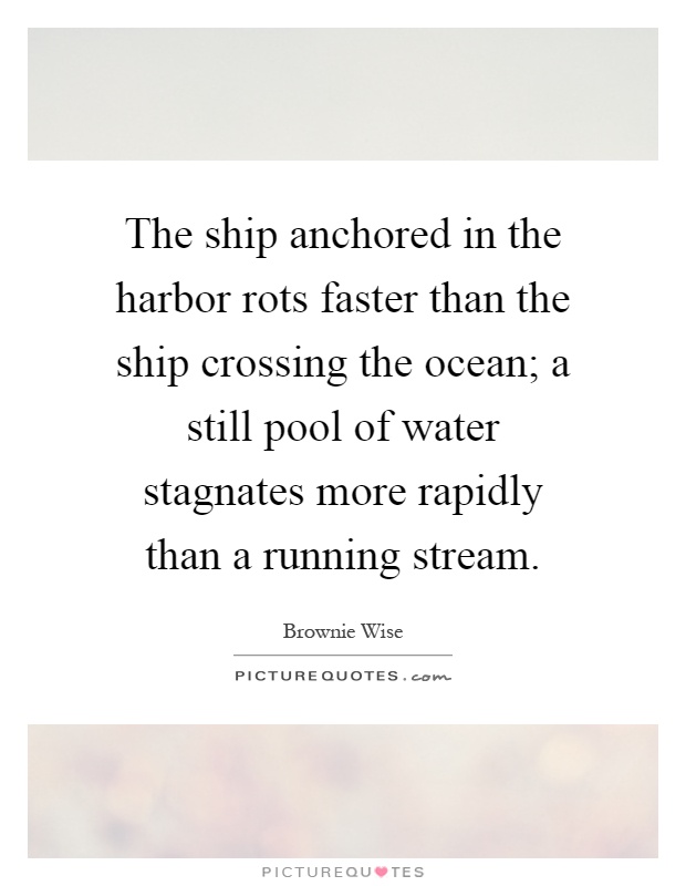 The ship anchored in the harbor rots faster than the ship crossing the ocean; a still pool of water stagnates more rapidly than a running stream Picture Quote #1