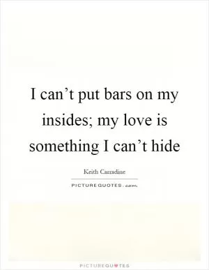 I can’t put bars on my insides; my love is something I can’t hide Picture Quote #1