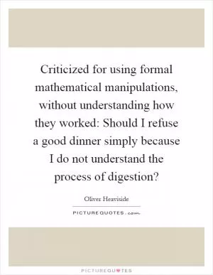 Criticized for using formal mathematical manipulations, without understanding how they worked: Should I refuse a good dinner simply because I do not understand the process of digestion? Picture Quote #1