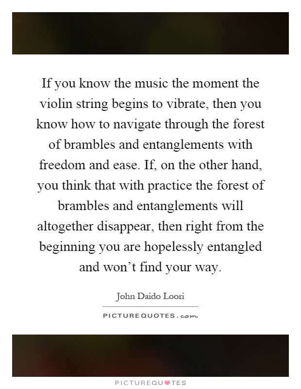 If you know the music the moment the violin string begins to vibrate, then you know how to navigate through the forest of brambles and entanglements with freedom and ease. If, on the other hand, you think that with practice the forest of brambles and entanglements will altogether disappear, then right from the beginning you are hopelessly entangled and won't find your way Picture Quote #1