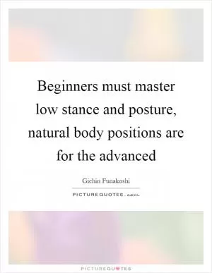Beginners must master low stance and posture, natural body positions are for the advanced Picture Quote #1