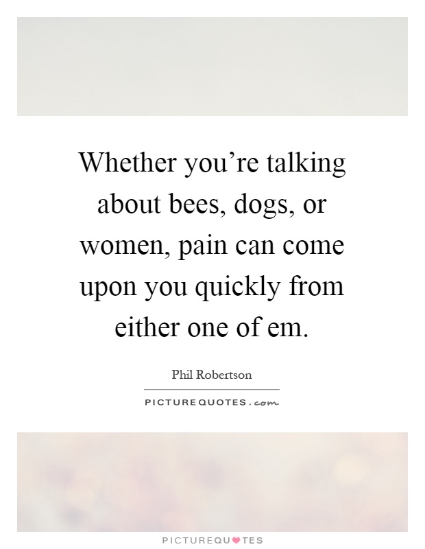 Whether you're talking about bees, dogs, or women, pain can come upon you quickly from either one of em Picture Quote #1