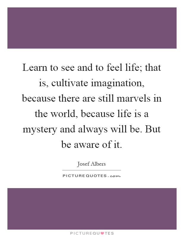 Learn to see and to feel life; that is, cultivate imagination, because there are still marvels in the world, because life is a mystery and always will be. But be aware of it Picture Quote #1
