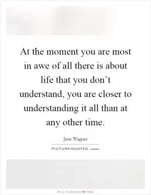 At the moment you are most in awe of all there is about life that you don’t understand, you are closer to understanding it all than at any other time Picture Quote #1
