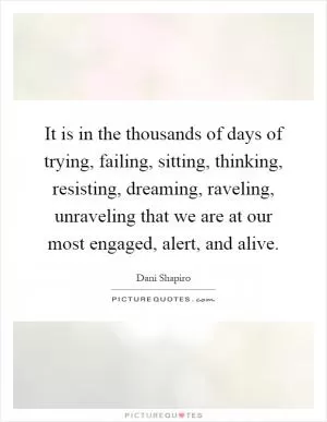 It is in the thousands of days of trying, failing, sitting, thinking, resisting, dreaming, raveling, unraveling that we are at our most engaged, alert, and alive Picture Quote #1