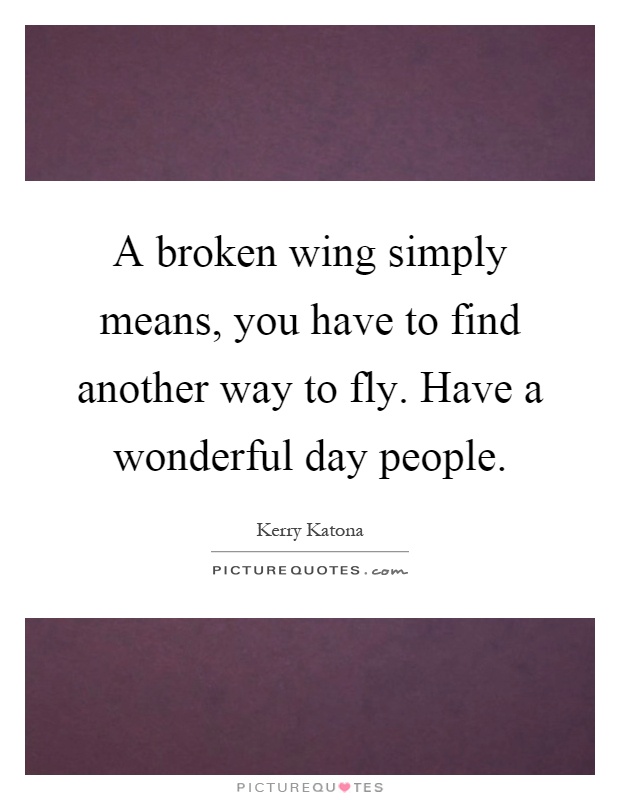 A broken wing simply means, you have to find another way to fly. Have a wonderful day people Picture Quote #1