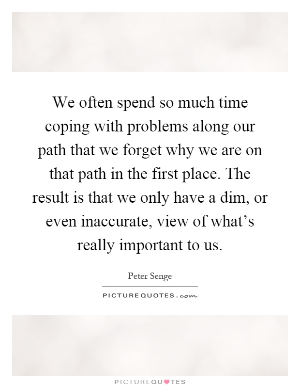 We often spend so much time coping with problems along our path that we forget why we are on that path in the first place. The result is that we only have a dim, or even inaccurate, view of what's really important to us Picture Quote #1