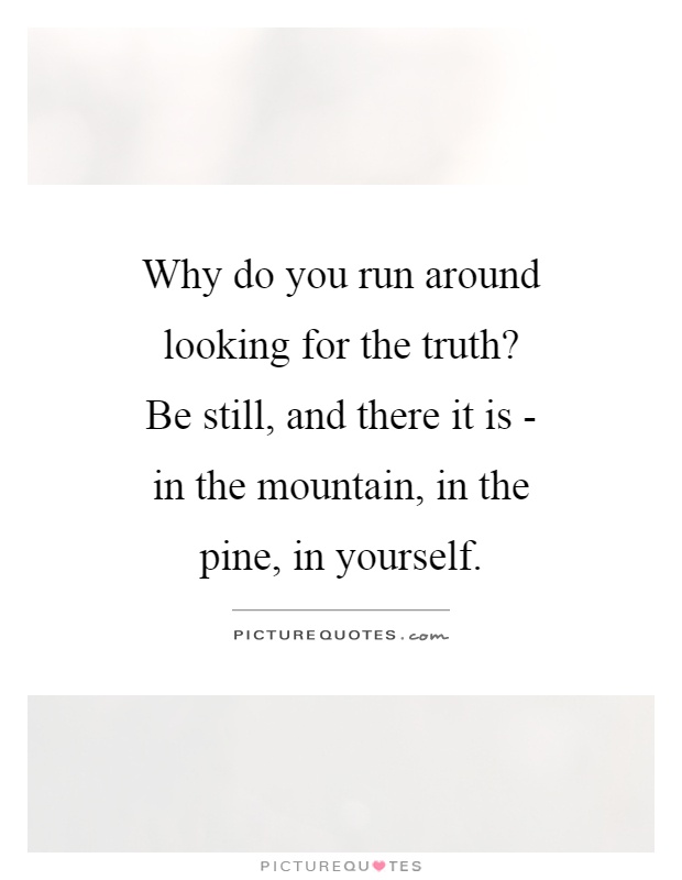 Why do you run around looking for the truth? Be still, and there it is - in the mountain, in the pine, in yourself Picture Quote #1
