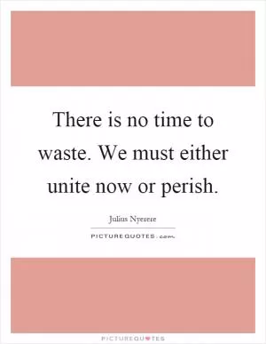 There is no time to waste. We must either unite now or perish Picture Quote #1
