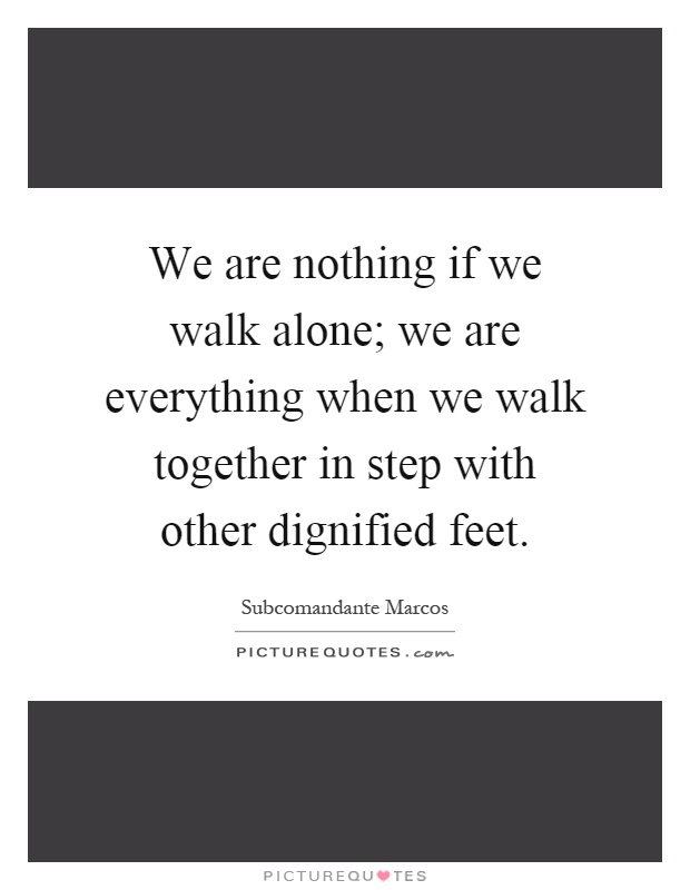 We are nothing if we walk alone; we are everything when we walk together in step with other dignified feet Picture Quote #1