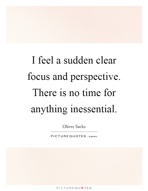 I feel a sudden clear focus and perspective. There is no time for anything inessential Picture Quote #1
