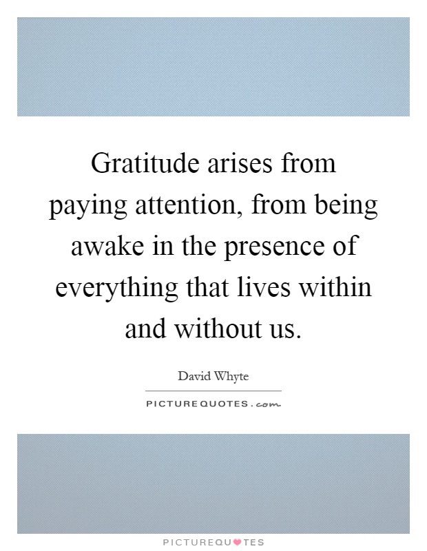 Gratitude arises from paying attention, from being awake in the presence of everything that lives within and without us Picture Quote #1