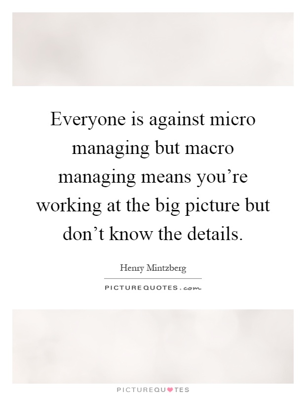 Everyone is against micro managing but macro managing means you're working at the big picture but don't know the details Picture Quote #1