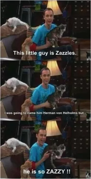 This little guy is Zazzles. I was going to name him Hermon von Helholms but... he is so Zazzy!! Picture Quote #1