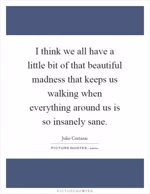I think we all have a little bit of that beautiful madness that keeps us walking when everything around us is so insanely sane Picture Quote #1