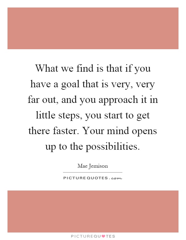 What we find is that if you have a goal that is very, very far out, and you approach it in little steps, you start to get there faster. Your mind opens up to the possibilities Picture Quote #1