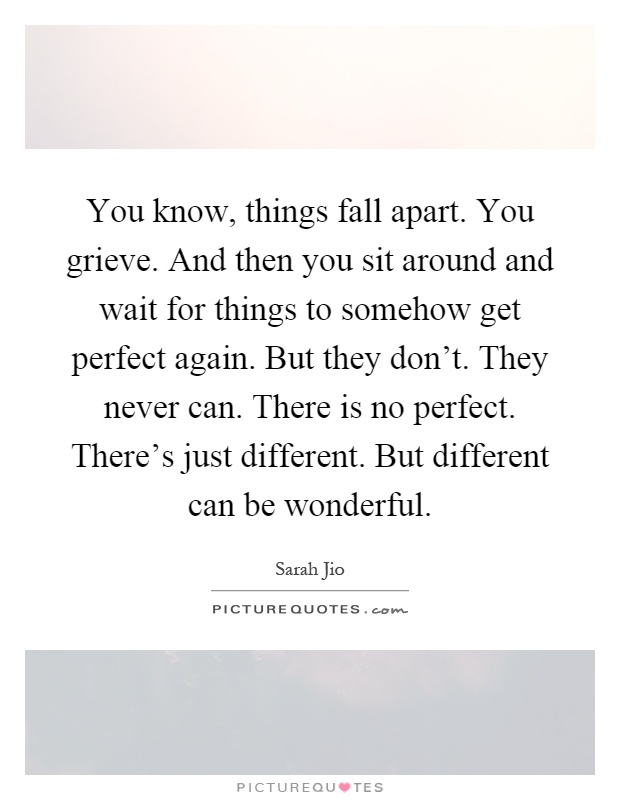 You know, things fall apart. You grieve. And then you sit around and wait for things to somehow get perfect again. But they don't. They never can. There is no perfect. There's just different. But different can be wonderful Picture Quote #1