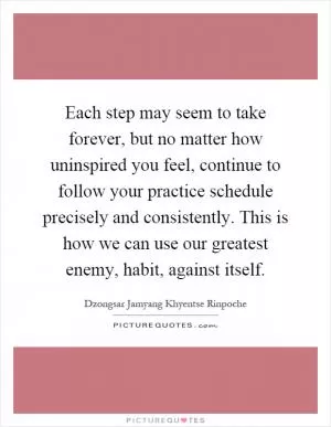 Each step may seem to take forever, but no matter how uninspired you feel, continue to follow your practice schedule precisely and consistently. This is how we can use our greatest enemy, habit, against itself Picture Quote #1