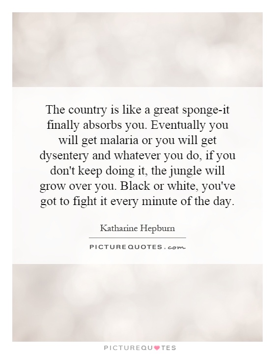 The country is like a great sponge-it finally absorbs you. Eventually you will get malaria or you will get dysentery and whatever you do, if you don't keep doing it, the jungle will grow over you. Black or white, you've got to fight it every minute of the day Picture Quote #1
