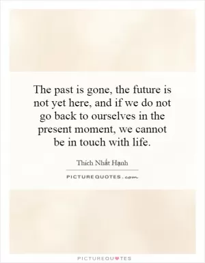 The past is gone, the future is not yet here, and if we do not go back to ourselves in the present moment, we cannot be in touch with life Picture Quote #1