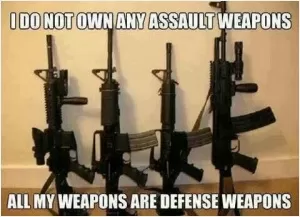 I do not own any assault weapons, all my weapons are defense weapons Picture Quote #1