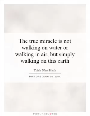 The true miracle is not walking on water or walking in air, but simply walking on this earth Picture Quote #1