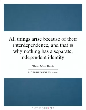 All things arise because of their interdependence, and that is why nothing has a separate, independent identity Picture Quote #1